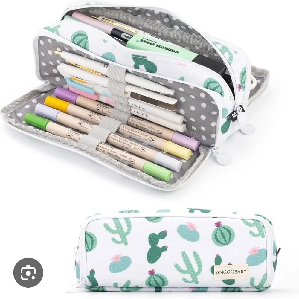 ANGOOBABY Large Pencil Case Big Capacity 3 Compartments Canvas Pencil Pouch
